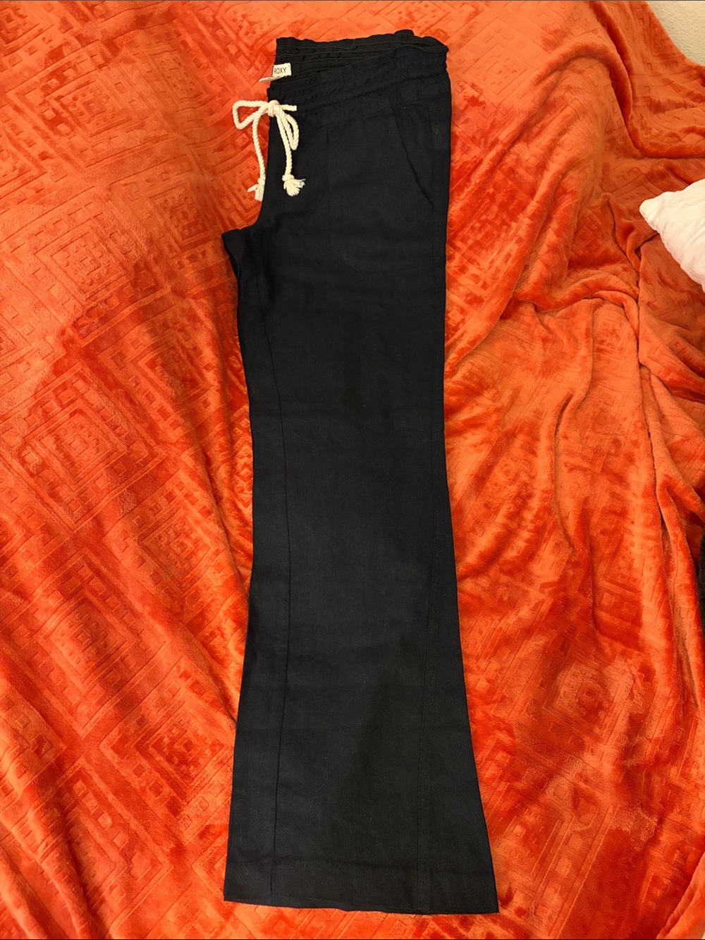 Roxy Black Drawstring Linen Pant - Picture 3 of 6